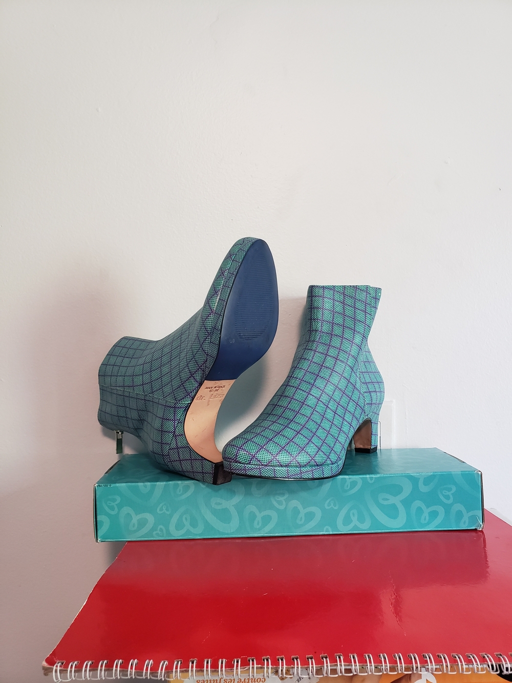 Dr.Liza Torquiouse/Cobalt/Gold Buttery Leather Kitten heel Ankle Boot 6.5us RaRe